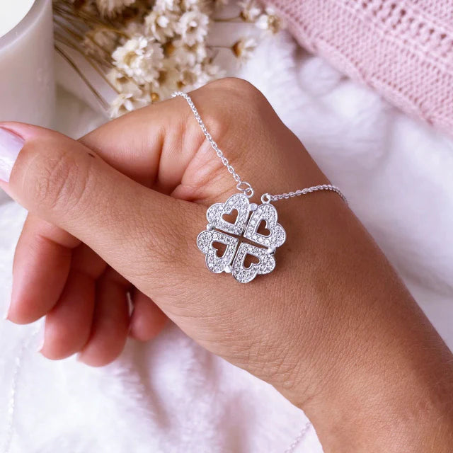 Colar Feminino 2 em 1 Coração e Trevo de 4 Folhas