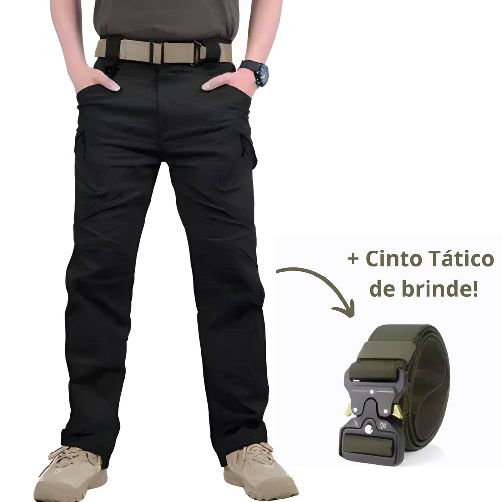 Calça Tática Militar Resistente e Impermeável preta  + Cinto de Brinde