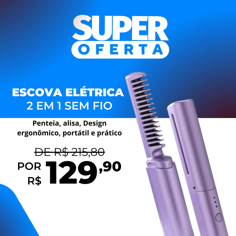 Escova Elétrica para Cabelos 2 em 1 Sem Fio