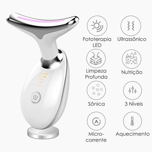 Massageador Rejuvenescedor com LED para Rosto e Pescoço - GlowRenew