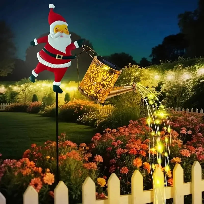 Luzes de Natal em Formato de Chaleira Solar com o Papai Noel