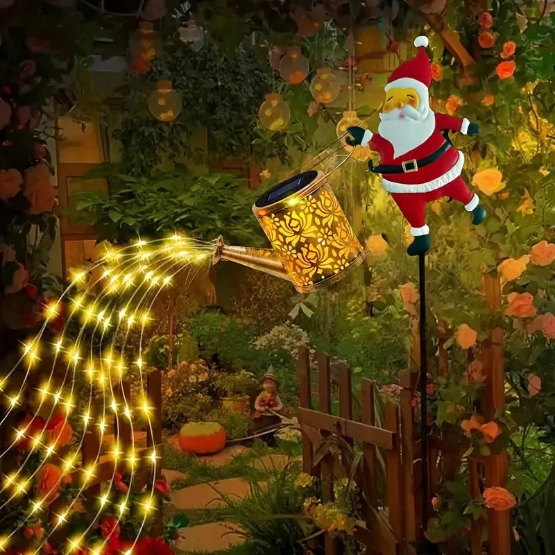 Luzes de Natal em Formato de Chaleira Solar com o Papai Noel