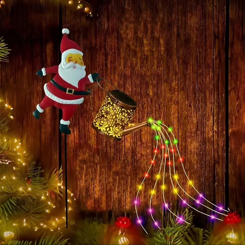 Luzes de Natal em Formato de Chaleira Solar com o Papai Noel